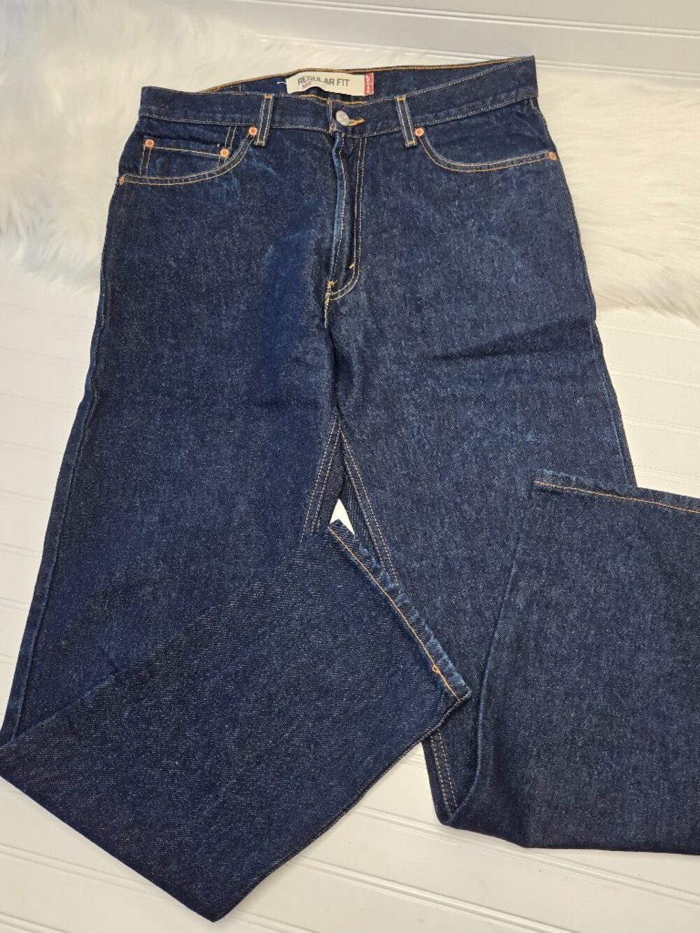 Levi's 505 Jeans Men's 34 x 32 Regular Fit Dark Blue Straight Leg 100% Cotton